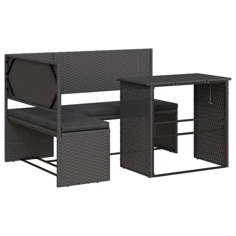 Vidaxl tuinbank met tafel en kussens l-vormig poly rattan zwart
