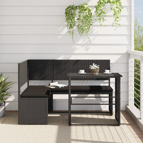 Vidaxl tuinbank met tafel en kussens l-vormig poly rattan zwart