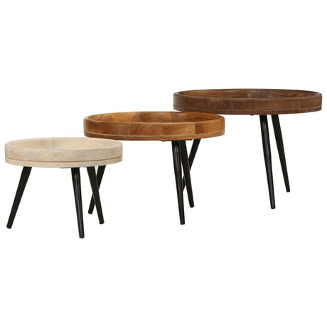 Vidaxl salontafels 3 st rond massief mangohout