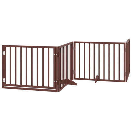 Bramka dla psa VidaXL ze składanymi drzwiami, 4 panele, brązowe drewno topolowe 320 cm
