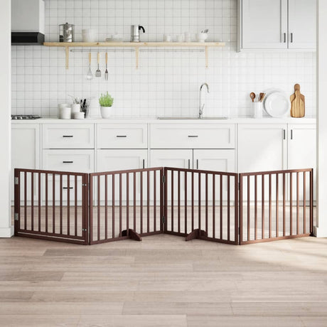 Bramka dla psa VidaXL ze składanymi drzwiami, 4 panele, brązowe drewno topolowe 320 cm