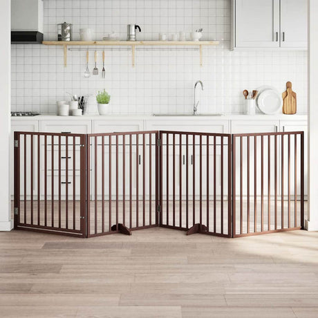 Bramka dla psa VidaXL ze składanymi drzwiami, 4 panele, brązowe drewno topolowe 320 cm