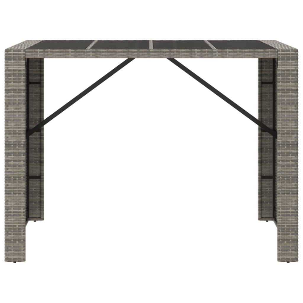 Vidaxl bartafel met glazen blad 145x80x110 cm poly rattan grijs