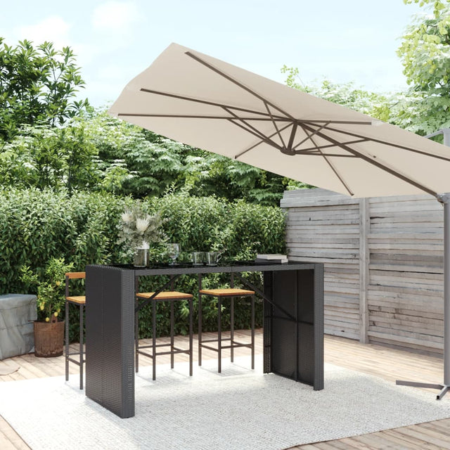 Vidaxl bartafel met glazen blad 185x80x110 cm poly rattan zwart