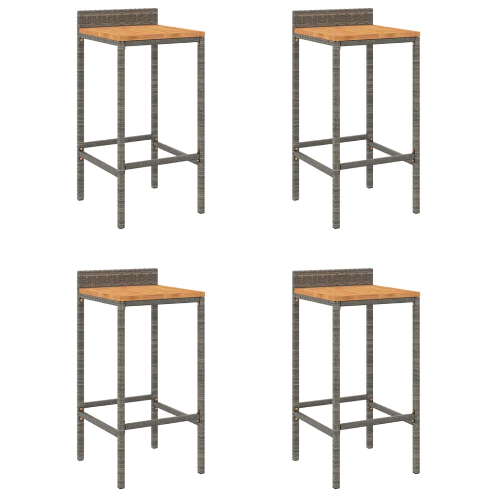 Vidaxl barkrukken 4 st poly rattan en massief acaciahout grijs