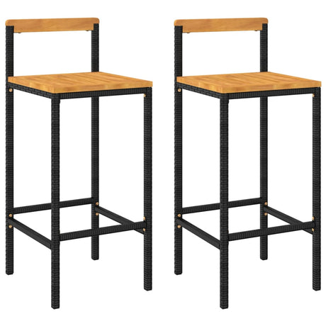Vidaxl barkrukken 2 st poly rattan en massief acaciahout zwart