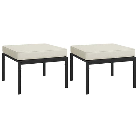 Vidaxl tuinvoetenbanken met zandkleur kussens 2 st 60x60x35 cm staal