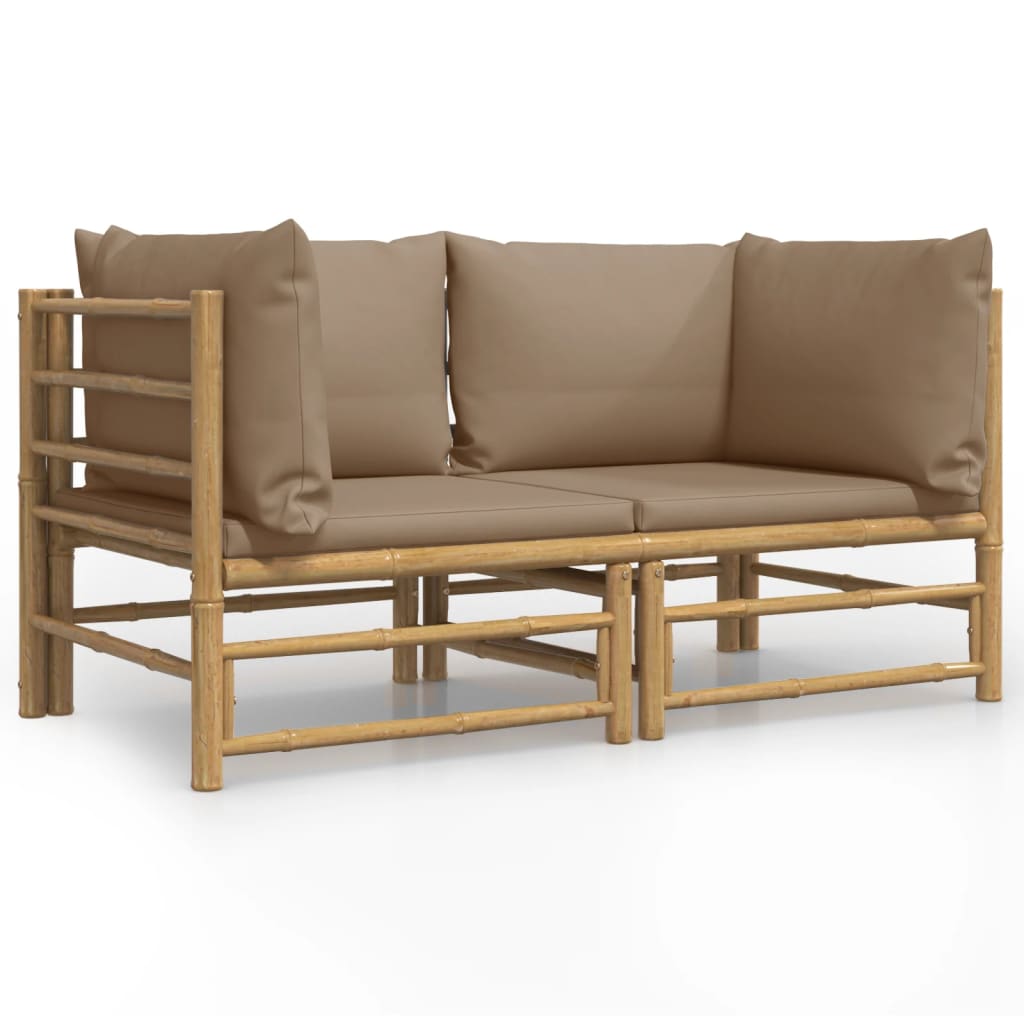 Vidaxl tuinhoekbanken 2 st met kussens bamboe taupe