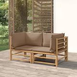 Vidaxl tuinhoekbanken 2 st met kussens bamboe taupe