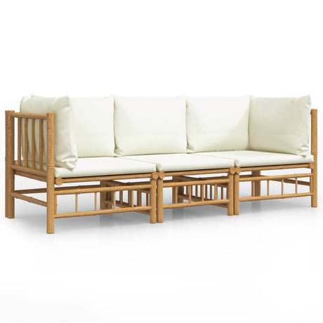 Vidaxl 3-delige loungeset met kussens bamboe crèmewit