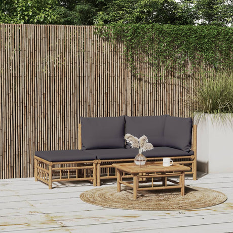 Vidaxl 3-delige loungeset met kussens bamboe donkergrijs