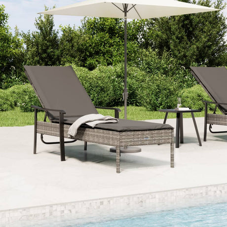 Vidaxl ligbed met kussen poly rattan grijs