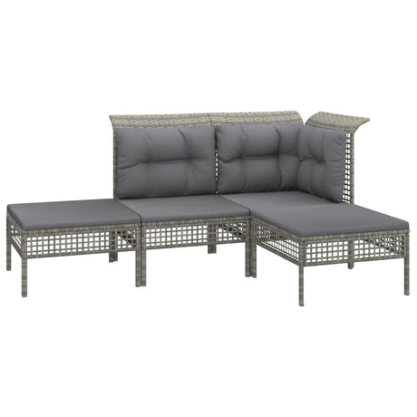 Vidaxl 4-delige loungeset met kussens poly rattan grijs