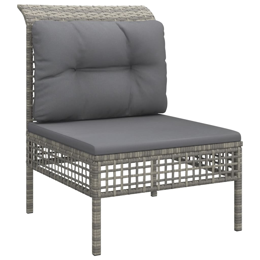 Vidaxl tuinmiddenbank met kussens poly rattan grijs