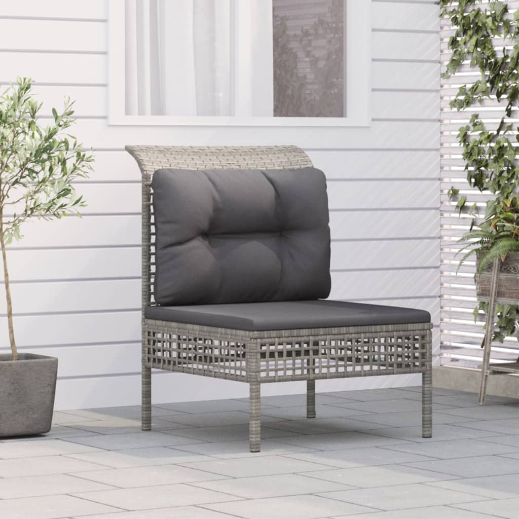 Vidaxl tuinmiddenbank met kussens poly rattan grijs