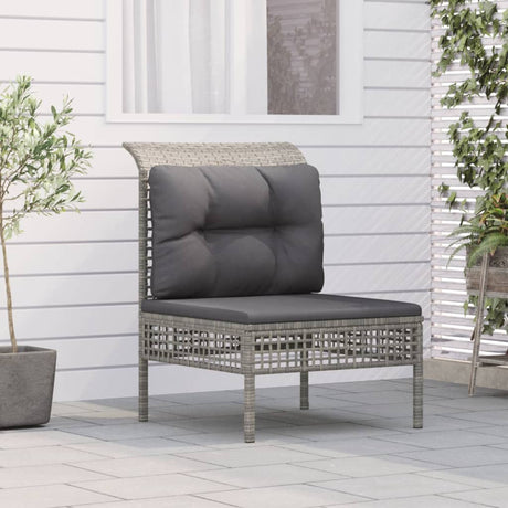 Vidaxl tuinmiddenbank met kussens poly rattan grijs