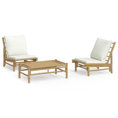 Vidaxl 3-delige loungeset met kussens bamboe crèmewit