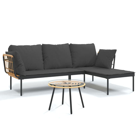 Vidaxl 3-delige loungeset met kussens poly rattan donkergrijs