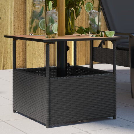 Vidaxl tuintafel met parasolgat 55x55x46,5 cm poly rattan zwart
