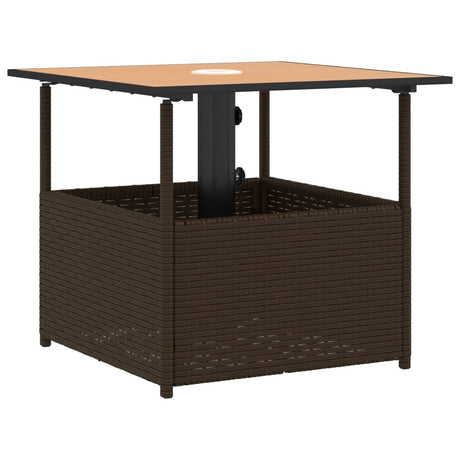 Vidaxl tuintafel met parasolgat 55x55x46,5 cm poly rattan bruin