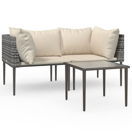Vidaxl 3-delige loungeset met kussens poly rattan grijs