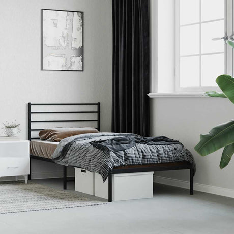 Vidaxl bedframe met hoofdbord metaal zwart 107x203 cm