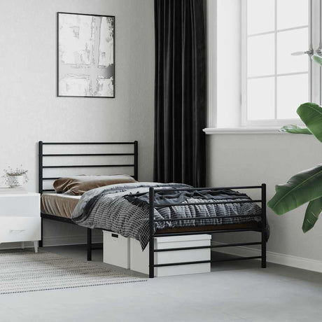 Vidaxl bedframe met hoofd- en voeteneinde metaal zwart 80x200 cm