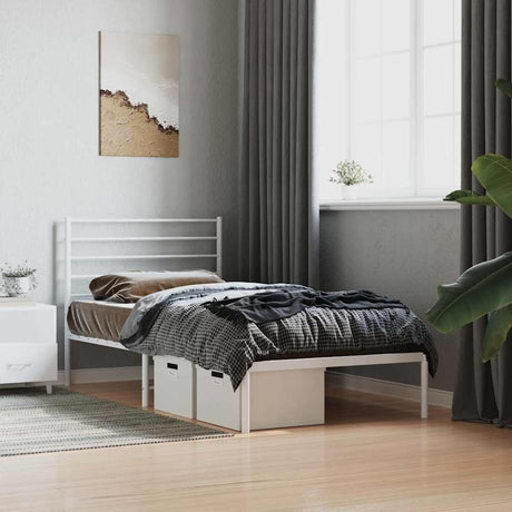 Vidaxl bedframe met hoofdbord metaal wit 90x190 cm