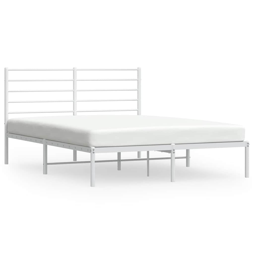 Vidaxl bedframe met hoofdbord metaal wit 135x190 cm
