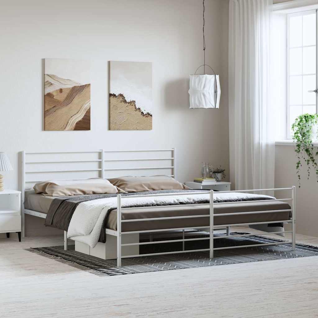 Vidaxl bedframe met hoofd- en voeteneinde metaal wit 193x203 cm