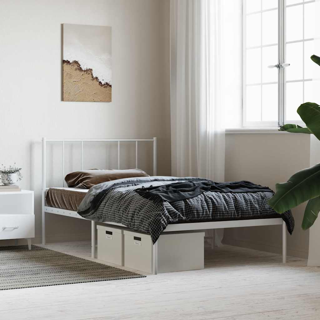 Vidaxl bedframe met hoofdbord zonder matras metaal wit 75x190 cm