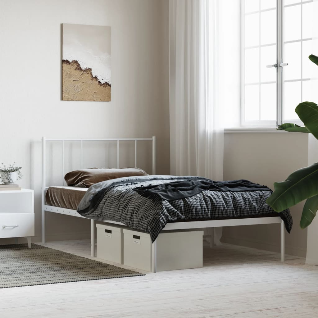 Vidaxl bedframe met hoofdbord metaal wit 100x190 cm