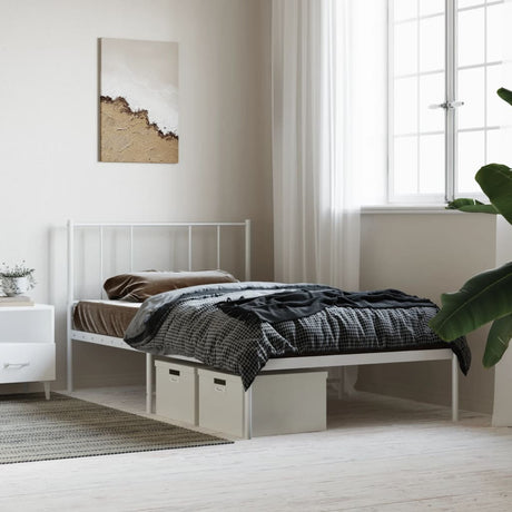 Vidaxl bedframe met hoofdbord metaal wit 100x190 cm