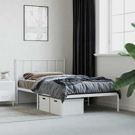 Vidaxl bedframe met hoofdbord metaal wit 107x203 cm