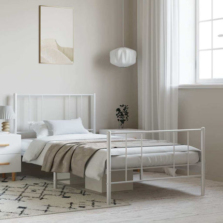 Vidaxl bedframe met hoofd- en voeteneinde metaal wit 100x200 cm