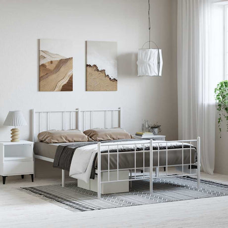 Vidaxl bedframe met hoofd- en voeteneinde metaal wit 135x190 cm