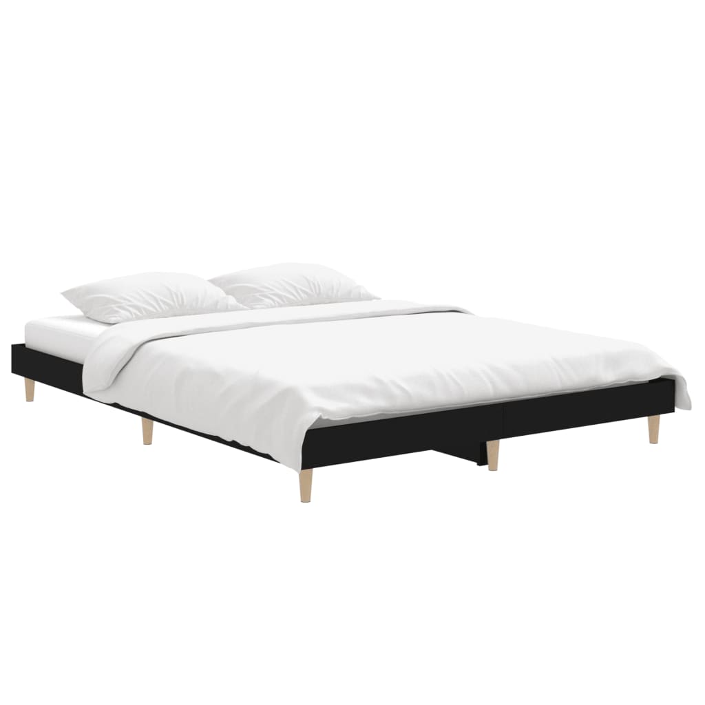 Vidaxl bedframe led massief hout zwart 140x190 cm