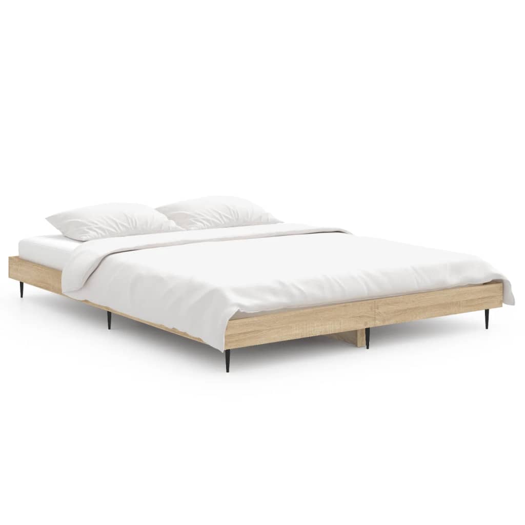 Vidaxl bedframe bewerkt hout sonoma eikenkleurig 135x190 cm