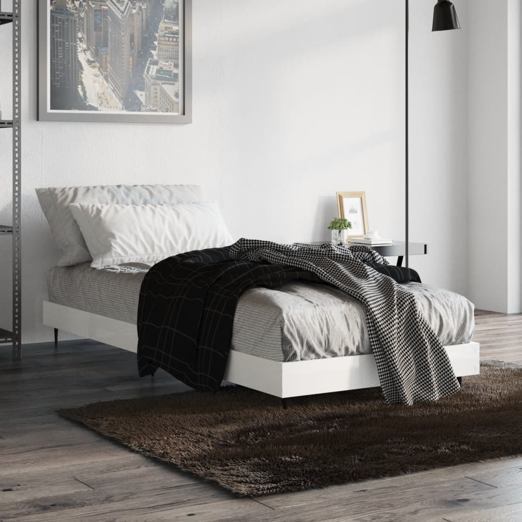 Vidaxl bedframe bewerkt hout hoogglans wit 75x190 cm
