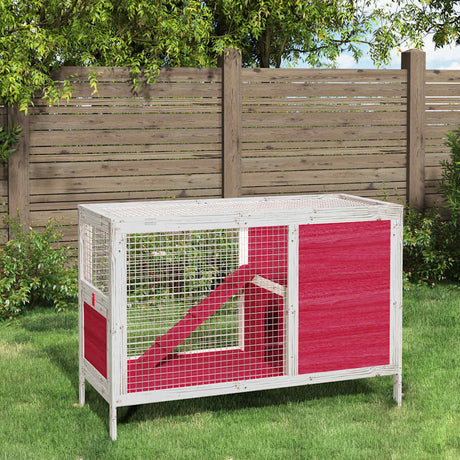 Klatka dla królika Vidaxx 103x44x69,5 cm z litego drewna sosnowego, czerwona