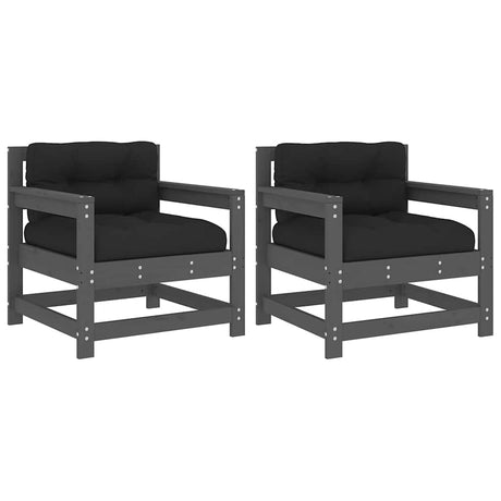 Vidaxl tuinstoelen 2 st met kussens massief grenenhout grijs