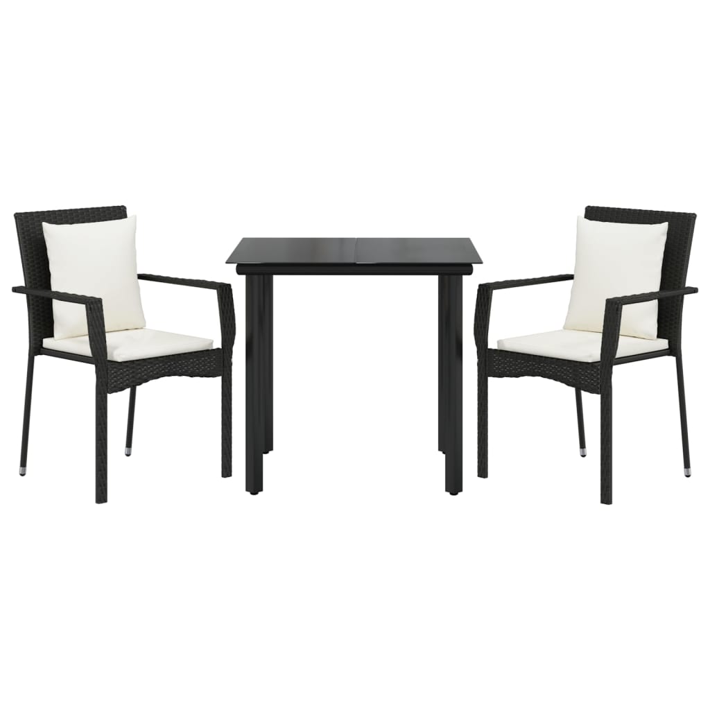 Vidaxl 3-delige tuinset met kussens poly rattan zwart