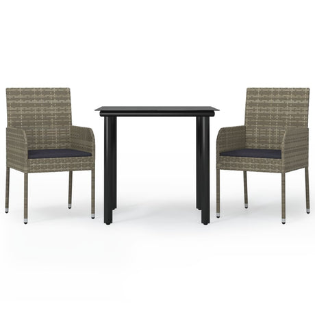 Vidaxl 3-delige tuinset met kussens poly rattan zwart en grijs