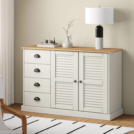 Vidaxl dressoir met lades vigo 113x40x75 cm massief grenenhout wit