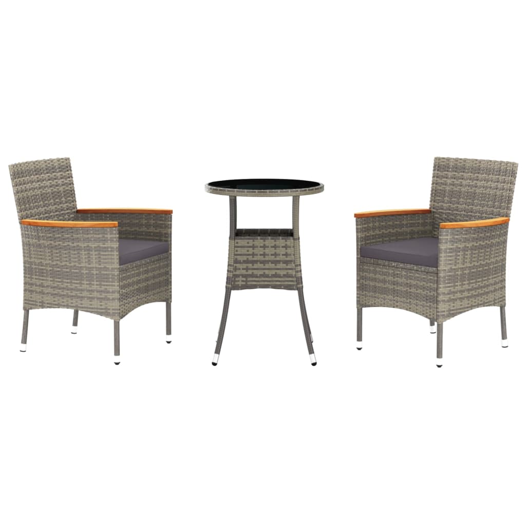 Vidaxl 3-delige bistroset met kussens poly rattan grijs