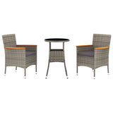 Vidaxl 3-delige bistroset met kussens poly rattan grijs