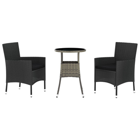 Vidaxl 3-delige bistroset met kussens poly rattan zwart