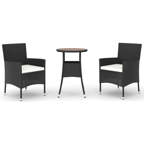 Vidaxl 3-delige bistroset met kussens poly rattan zwart