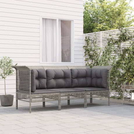 Vidaxl 3-delige loungeset met kussens poly rattan grijs
