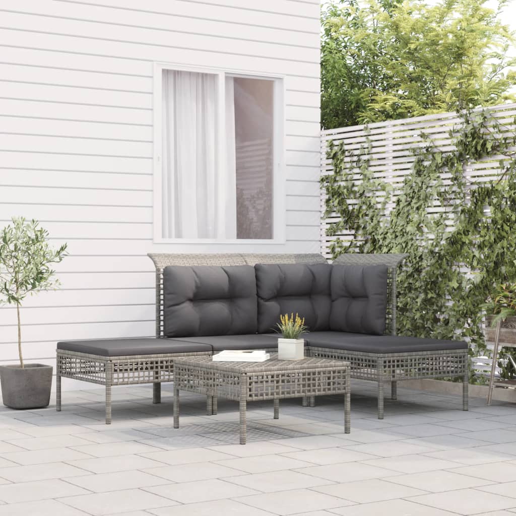 Vidaxl 5-delige loungeset met kussens poly rattan grijs